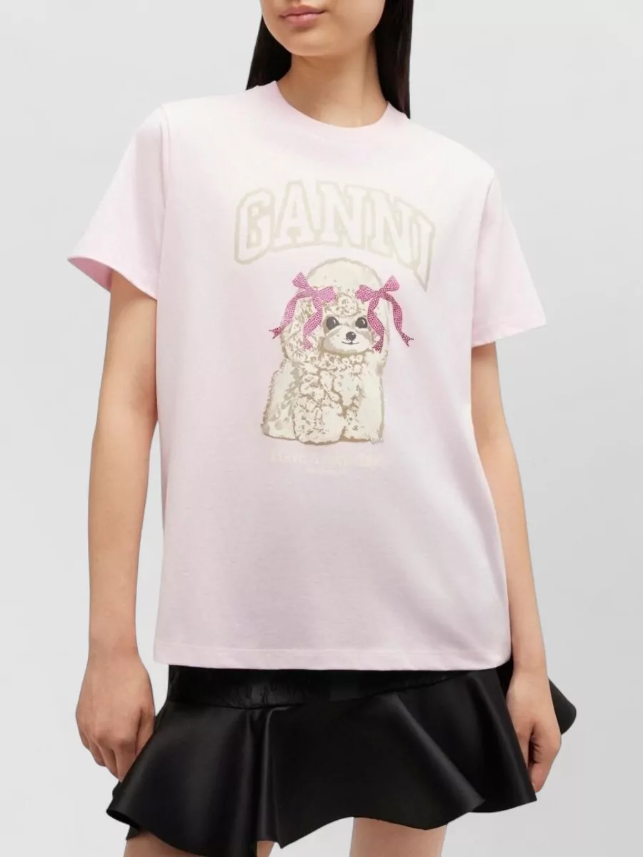 Ganni Graphic Print Crew Neck Short Sleeve Top