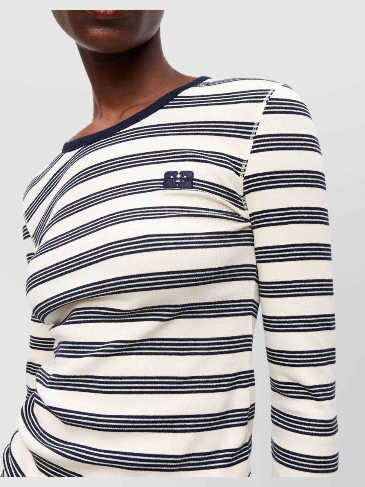 Ganni Striped Organic Cotton Long Sleeve Top