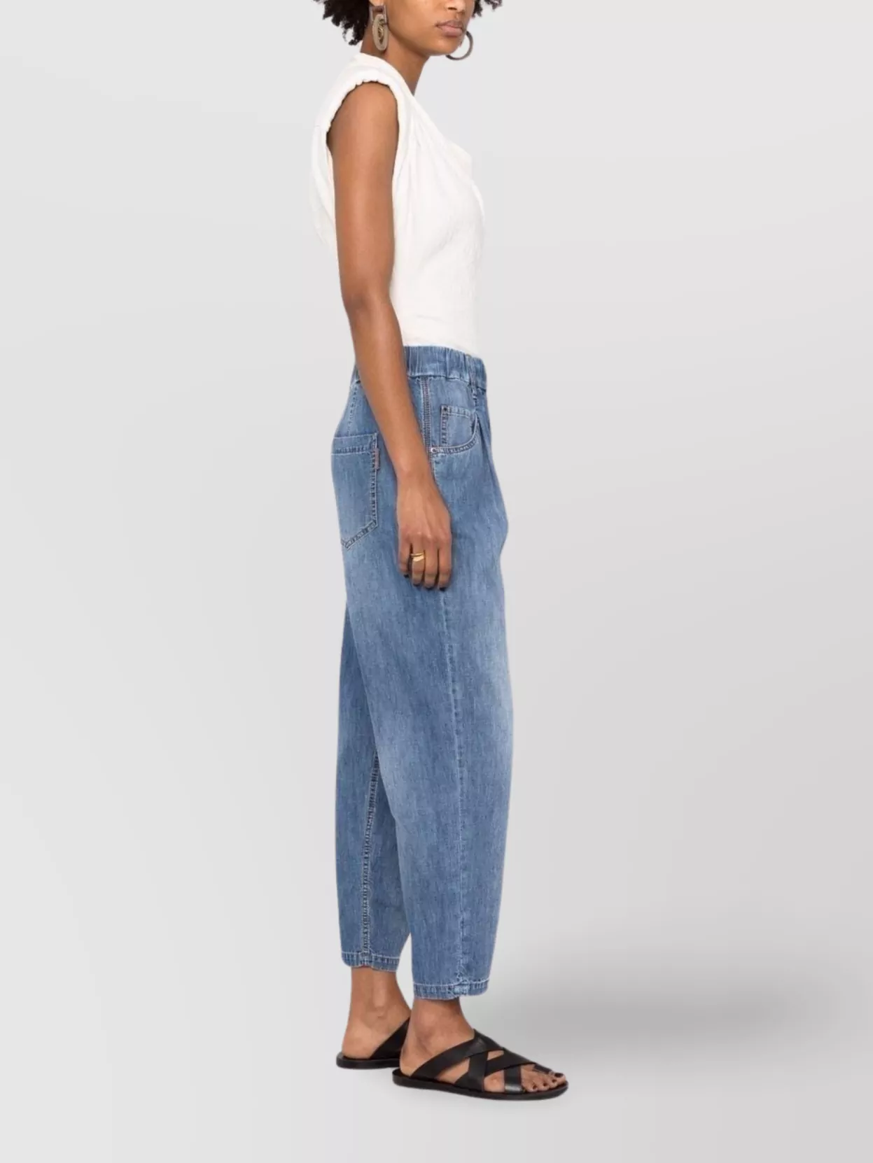 Brunello Cucinelli Denim High-Rise Tapered Cropped Jeans