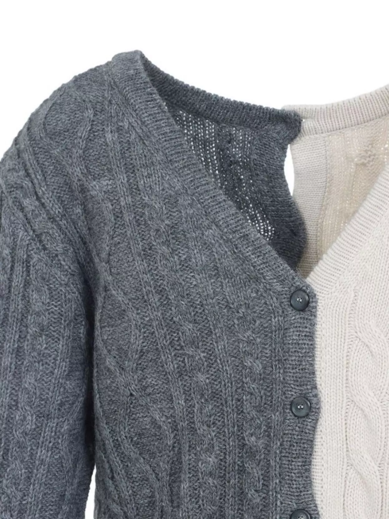 Moschino Two-Tone Cable Knit Long Sleeve Sweater