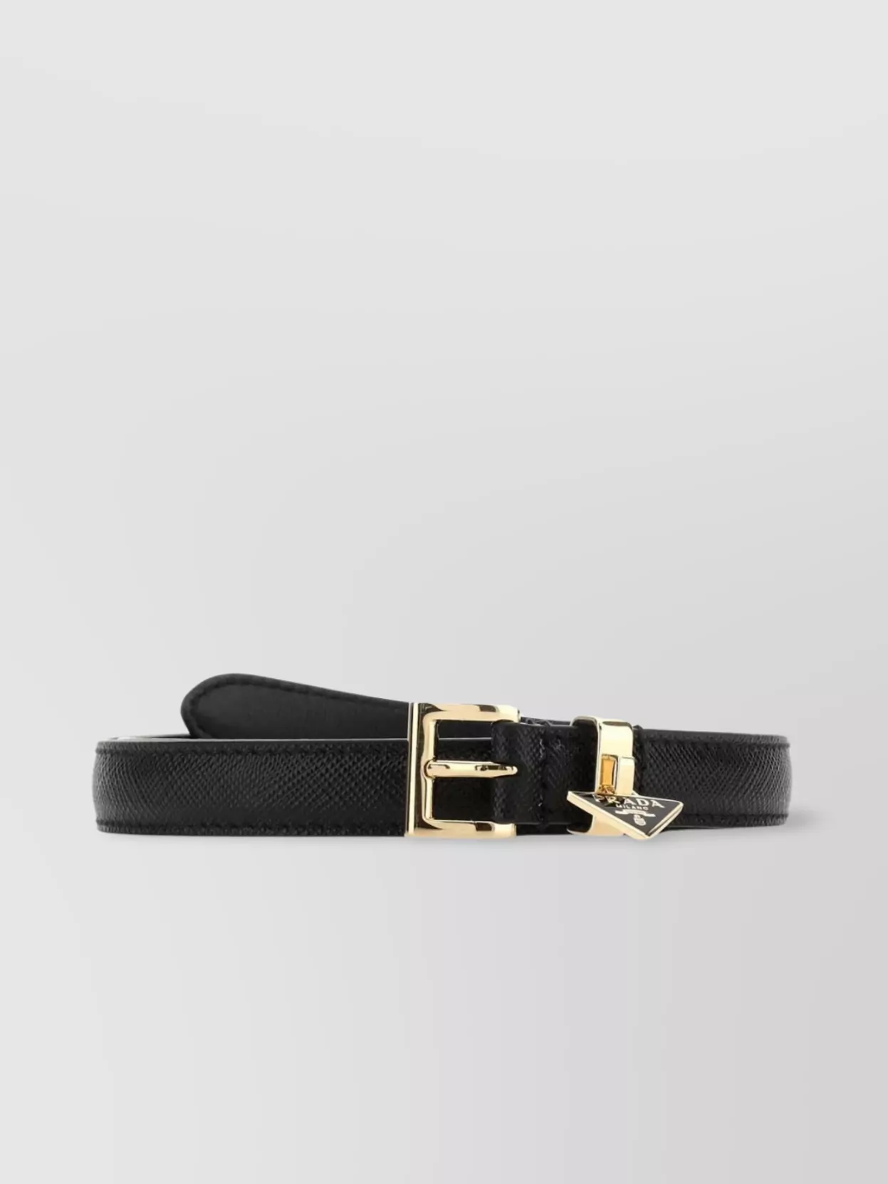 Shop Prada Leather Belt With Adjustable Length And Gold-tone Buckle