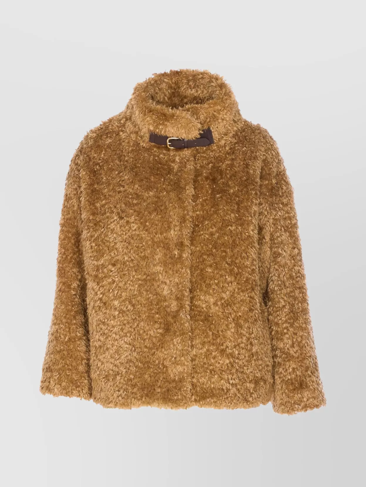 Herno Faux Fur Coat With Leather Belt In Brown
