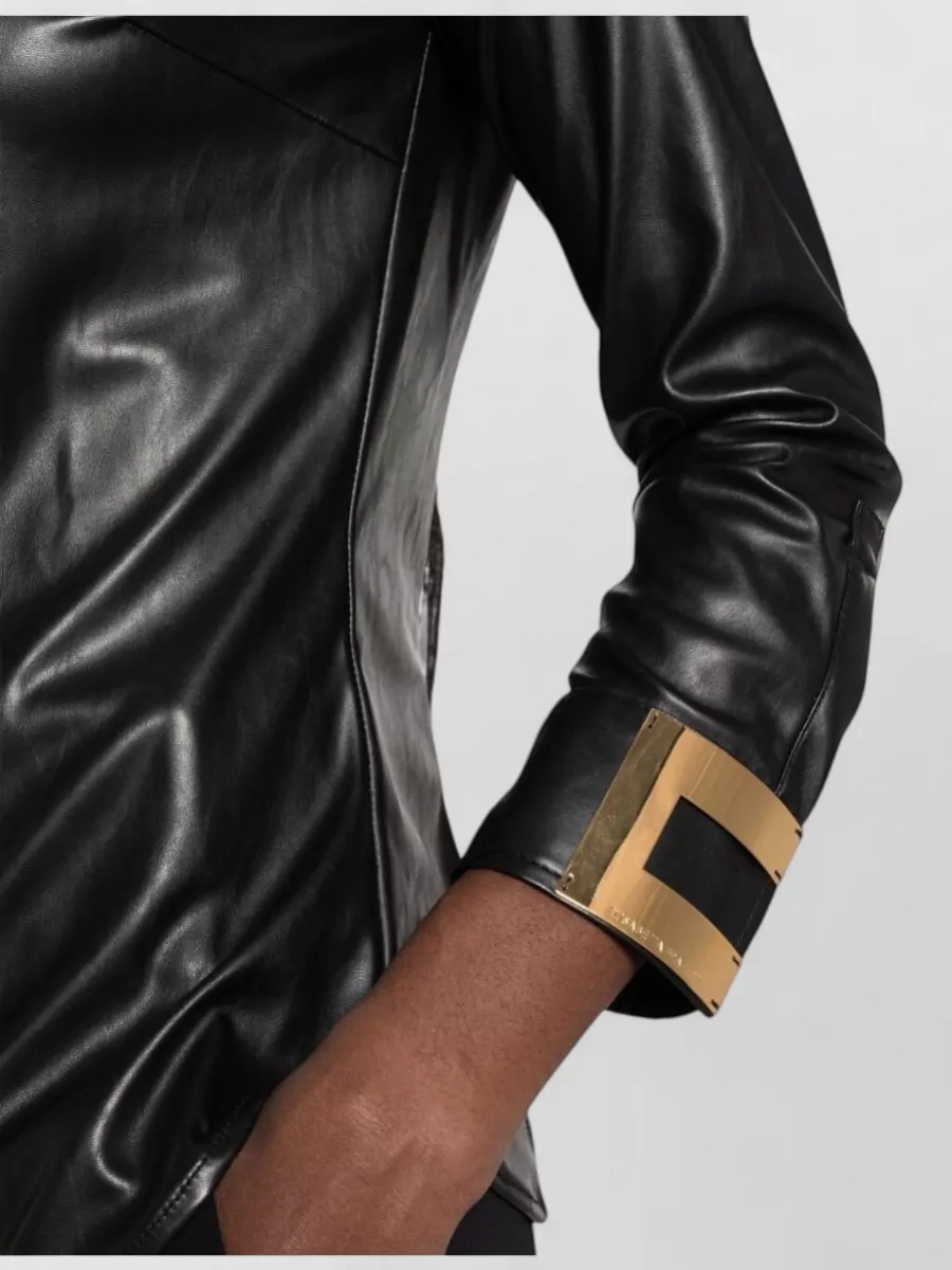 Elisabetta Franchi Faux Leather Long-Sleeve Shirt Jacket