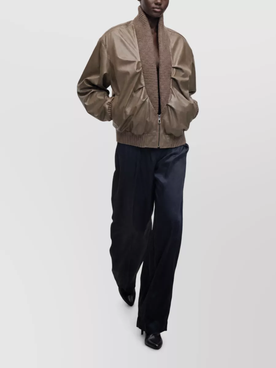 Victoria Beckham Leather Ruched Bomber Jacket