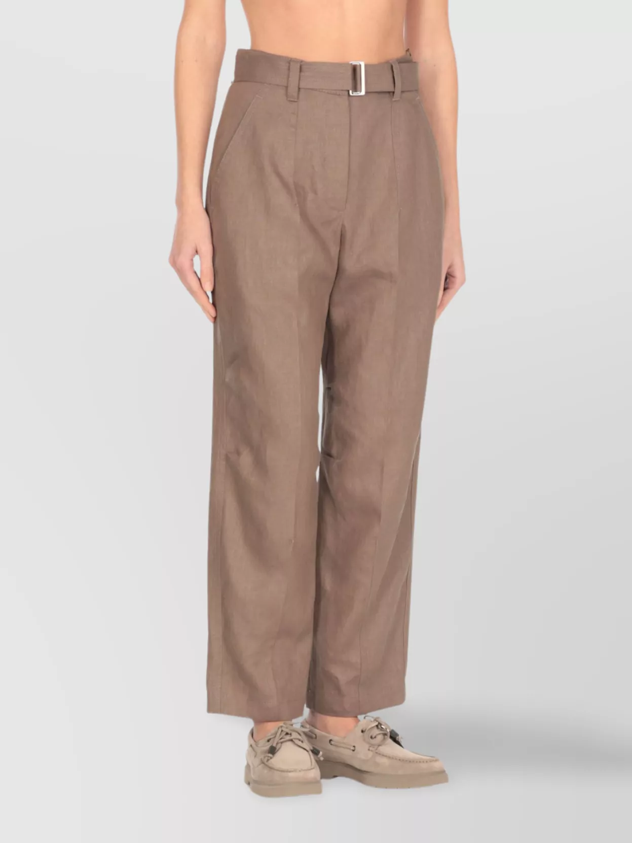 Brunello Cucinelli Linen Straight Leg Trousers With Front Pleats