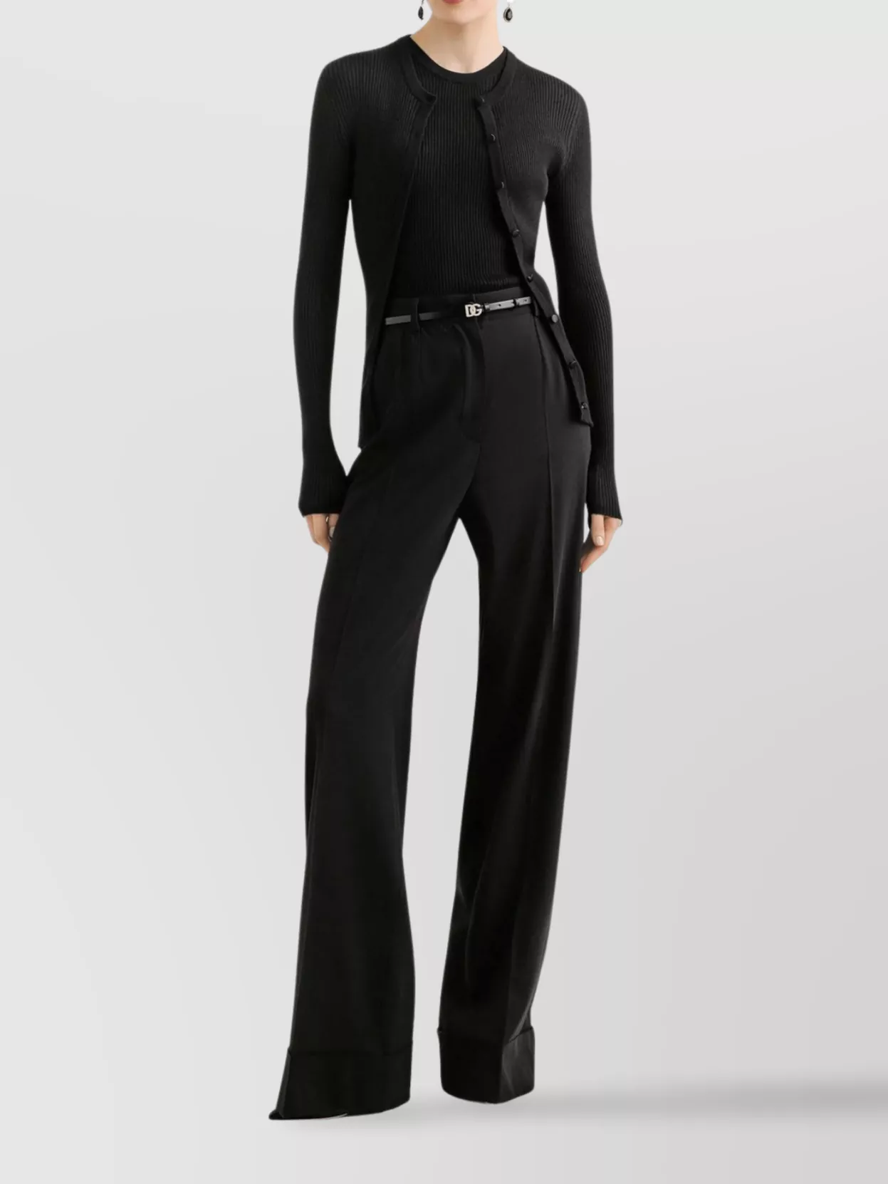 Dolce & Gabbana Long Sleeve Ribbed Knit Cardigan In Black