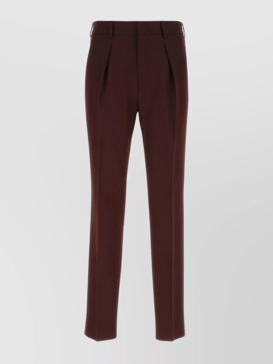 Shop Fendi Tailored Wool Blend Trousers In Burgundy