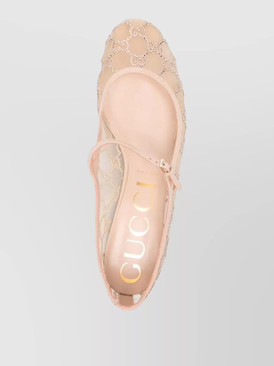 Gucci Crystal Mesh Ballerina Shoes Low Block Heel