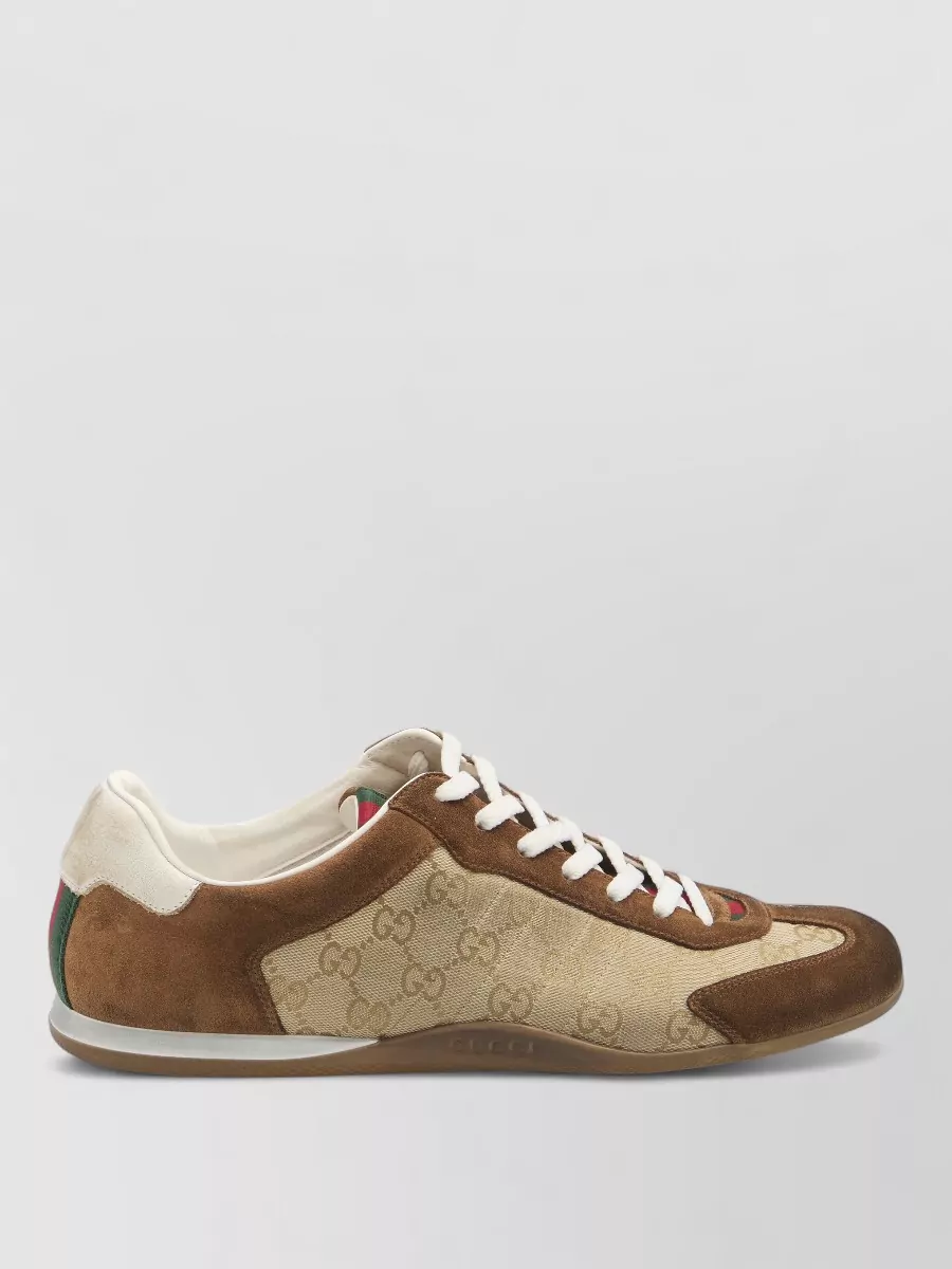 Gucci Shift Sneakers Monogram Fabric Suede Leather