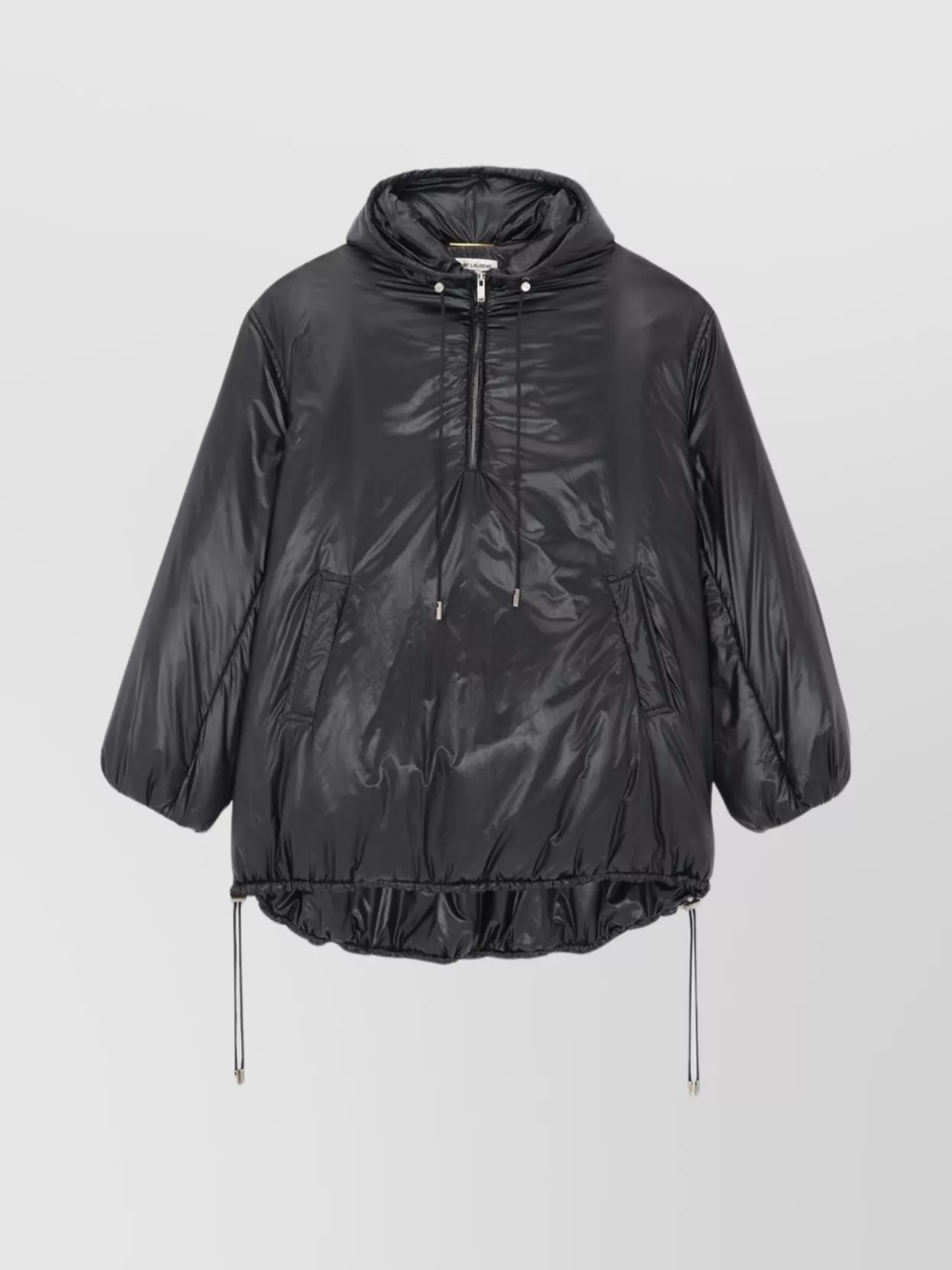 Shop Saint Laurent Adjustable Drawstring Hooded Jacket With Shiny Finish In Black