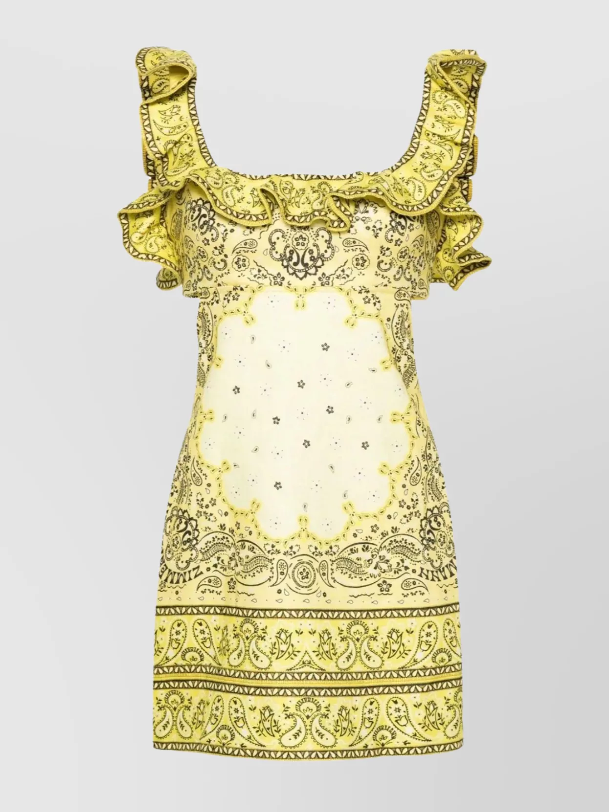 Shop Zimmermann Frilled Square Neck Mini Dress In Yellow
