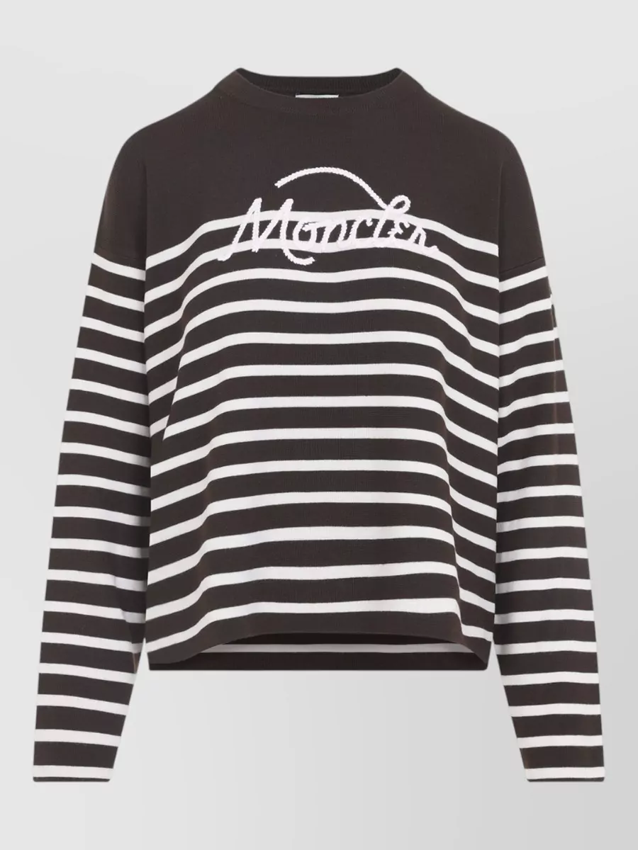 Moncler virgin wool striped logo-embroidered crew-neck sweater