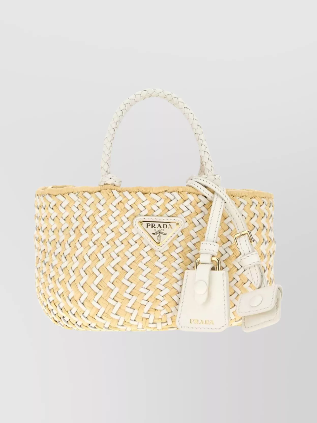 Prada Leather And Raffia Shoulder Bag In Neutral