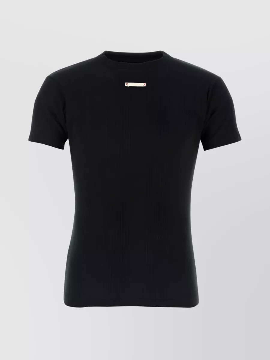 Shop Maison Margiela Ribbed-knit Cotton T-shirt With Front Logo Patch In Black