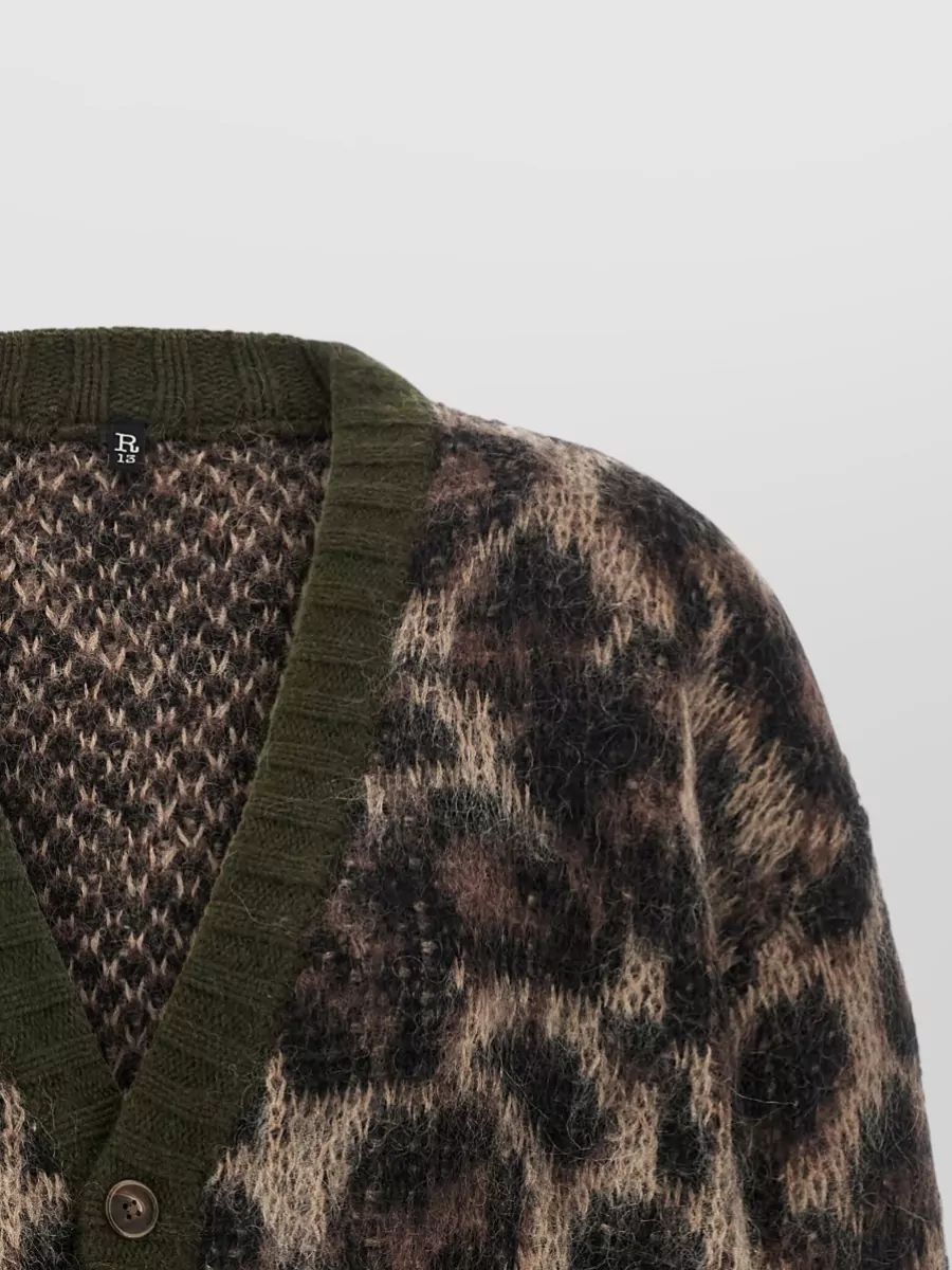 R13 Leopard Cardigan Long Sleeves V Neck Pockets In Multi