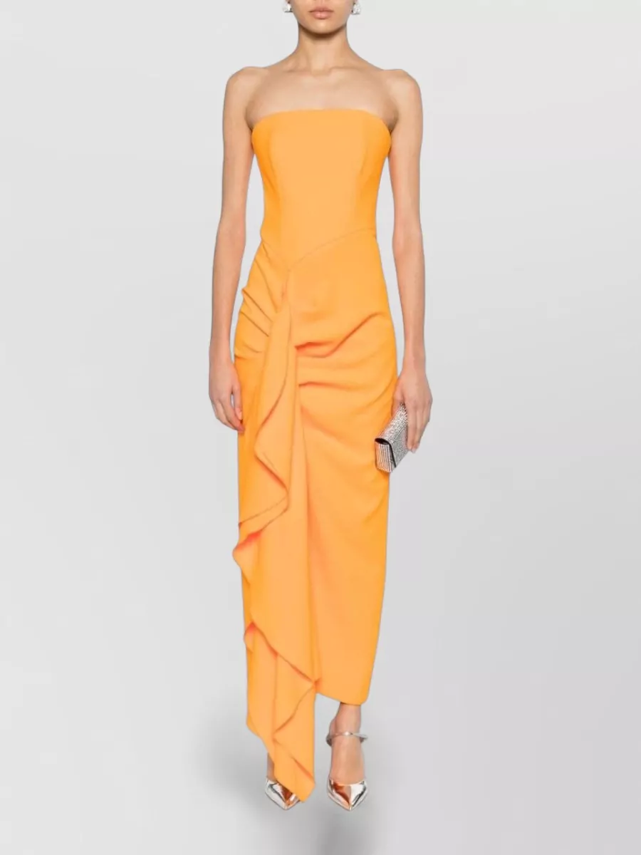 Solace London Crepe Sleeveless Ruched Asymmetric Midi Dress