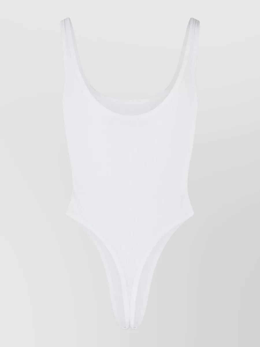 Versace Stretch Cotton Bodysuit Button Detail High Cut In White