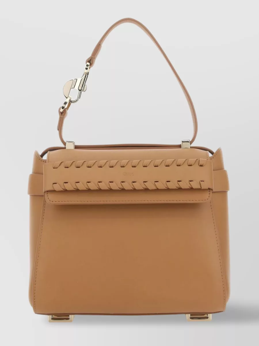 Shop Chloé Removable Strap Compact Leather Handbag In Beige