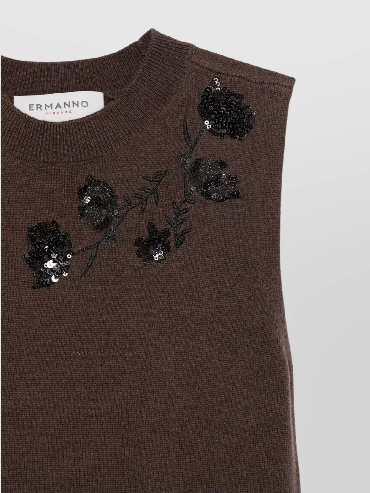 Ermanno Firenze Floral Embellished Sleeveless Crew Neck Top