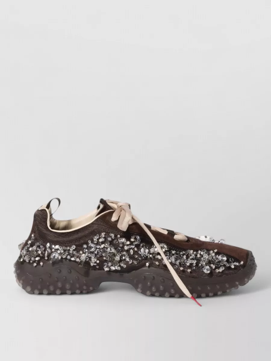 Miu Miu Crystal-Embellished Low-Top Sneakers