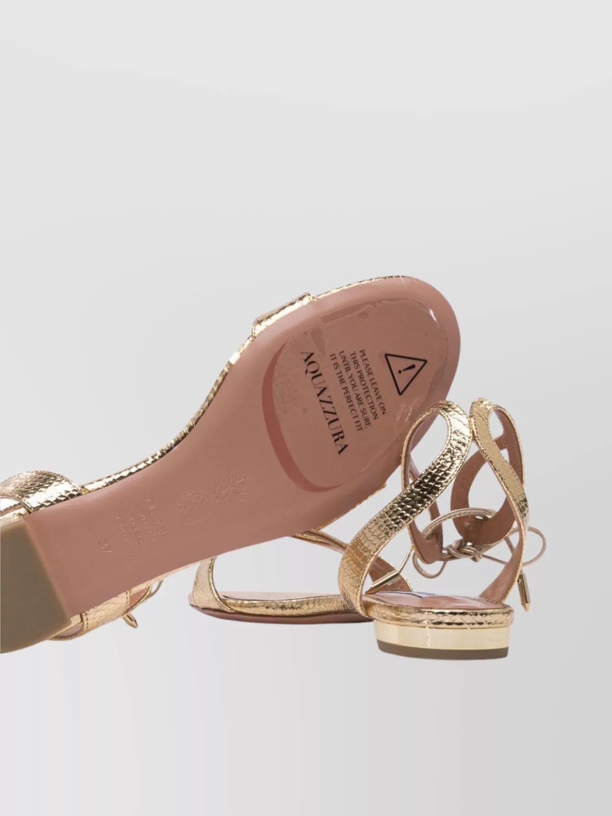 Shop Aquazzura Metallic Bow Detail Flat Sole Sandals