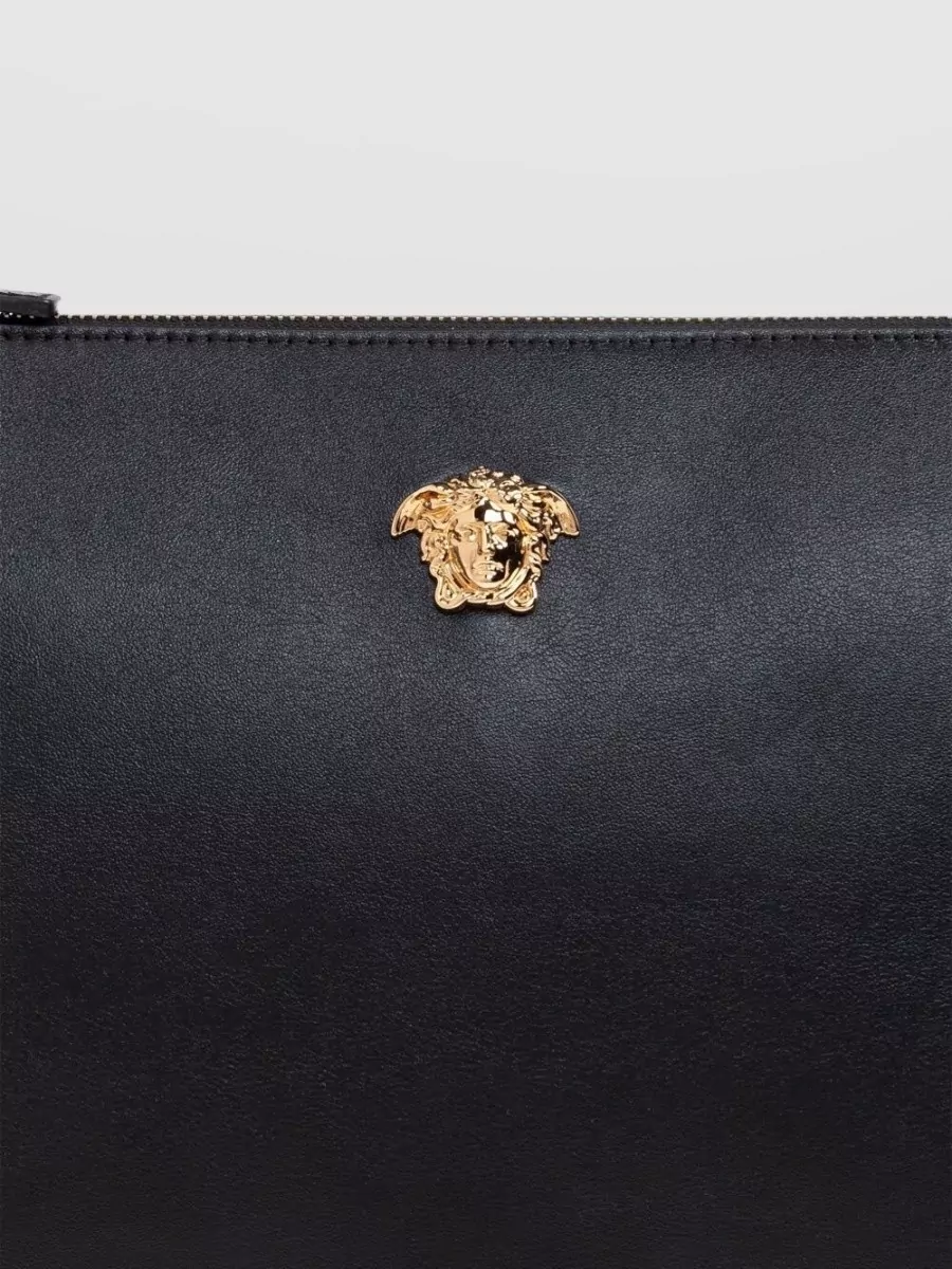 Versace Rectangular Clutch Bag Gold Tone Hardware Wrist Strap