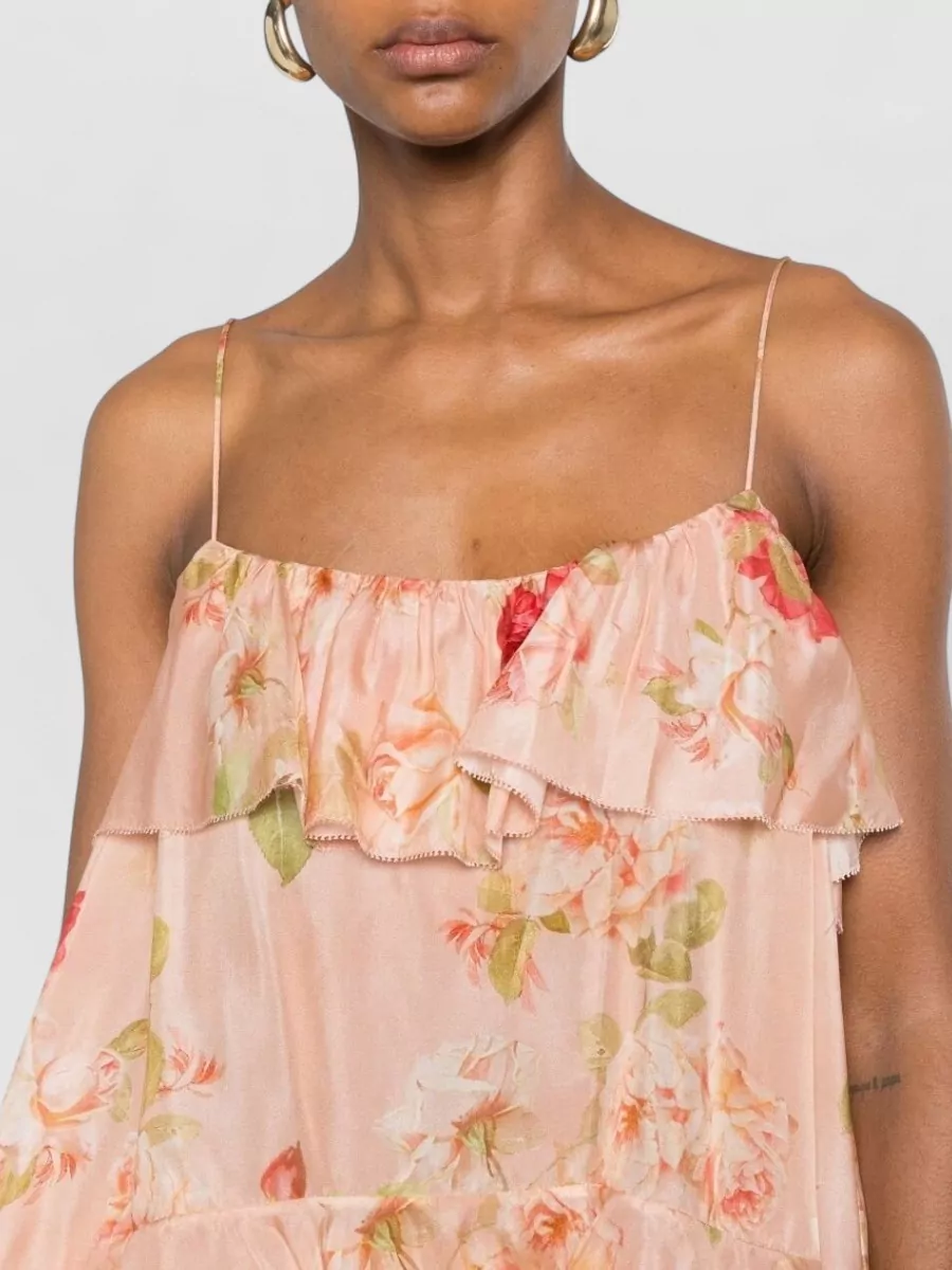 Zimmermann Floral-Print Silk Ruffled Spaghetti-Strap Top