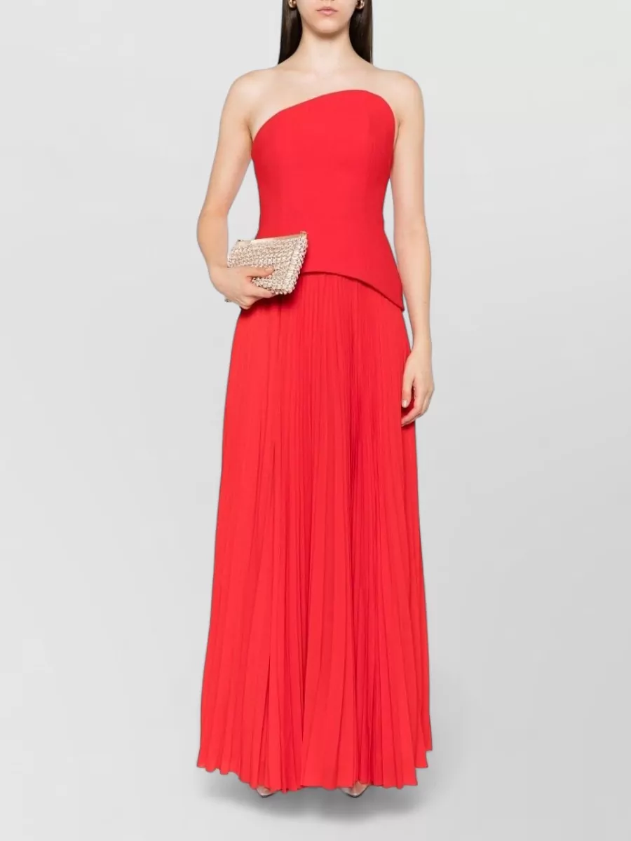 Solace London Strapless Asymmetric Pleated Maxi Dress