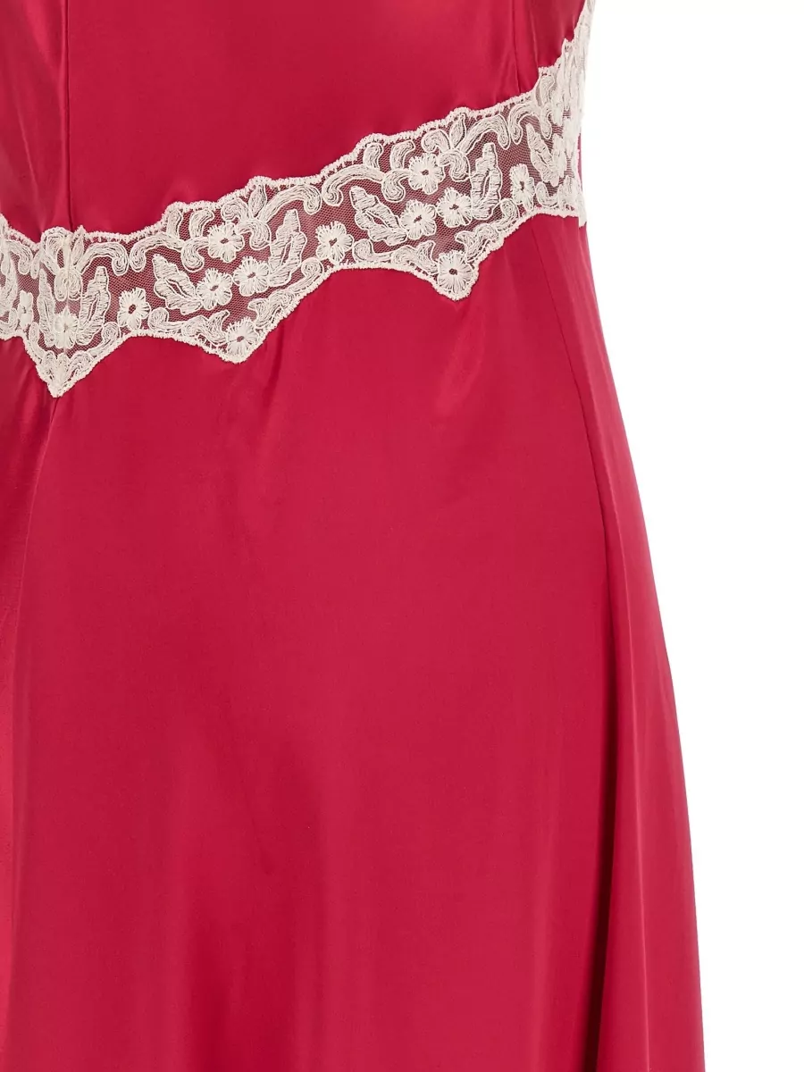 Alberta Ferretti Satin Lace Dress V Neckline Hem