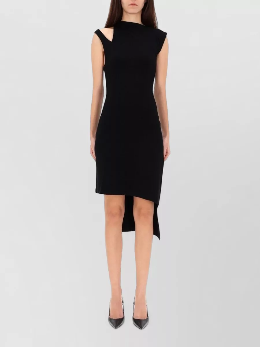 Courrèges Ribbed Asymmetric Sleeveless Dress Round Neckline