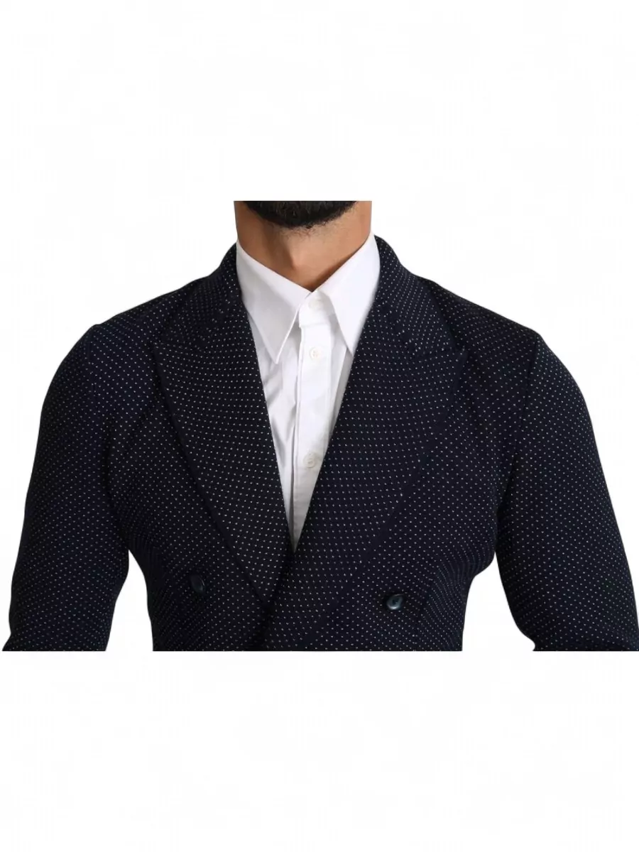 Dolce&Gabbana Virgin Wool Silk Dotted Double-Breasted Blazer