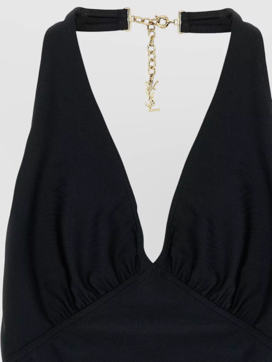 Saint Laurent Halterneck Backless One-Piece Swimsuit