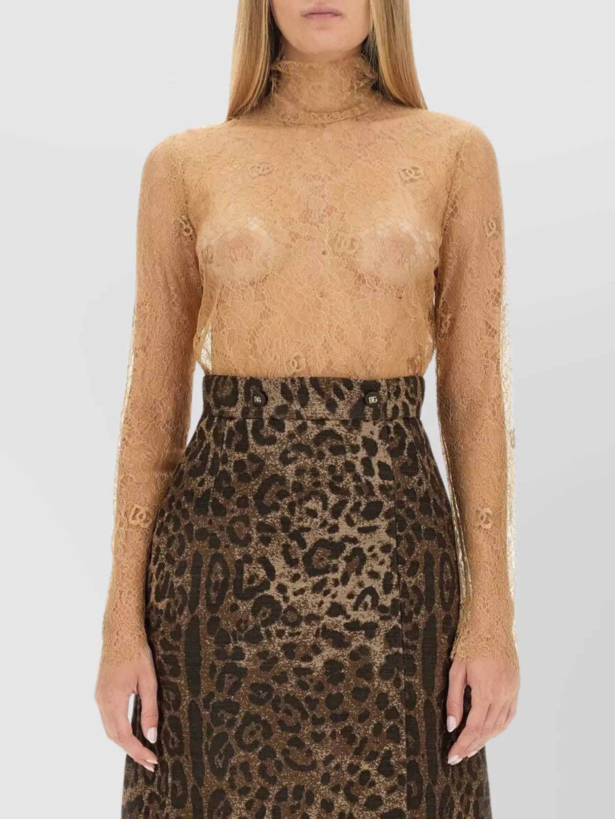 Dolce&Gabbana Lace High Neck Long Sleeve Blouse