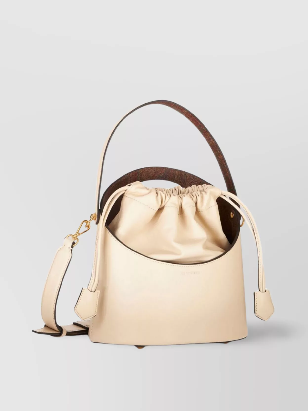 Shop Etro Leather Bucket Bag And Adjustable Strap In Beige