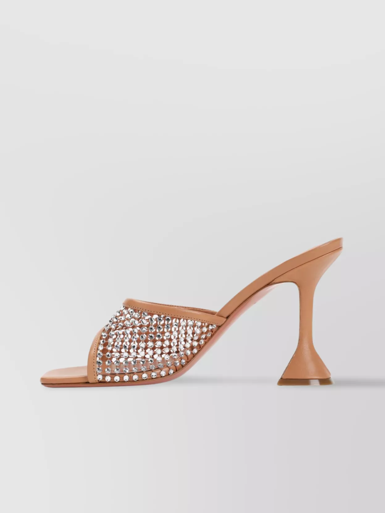 Amina Muaddi Tan Lupita Crystal Net Slipper Heeled Sandals