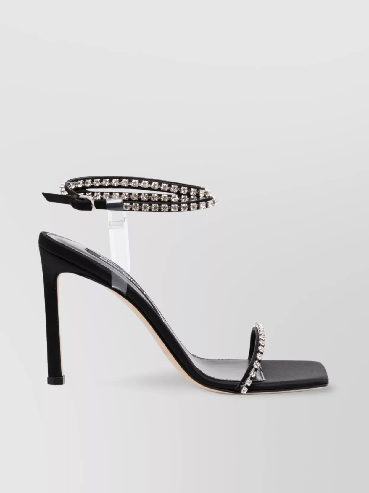 Shop Sergio Rossi Crystal-embellished Heel Leather Sandals In Black