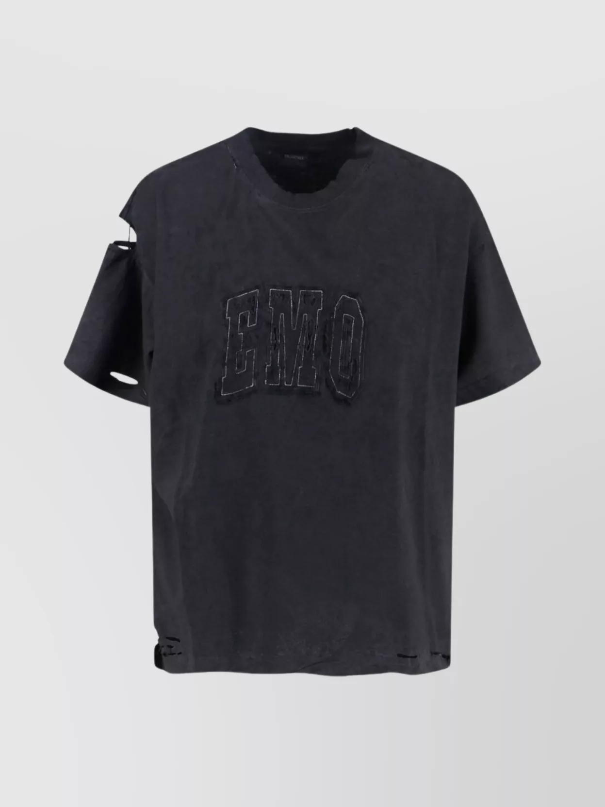 Balenciaga Crew Neck Distressed Detailing Short Sleeves In Black