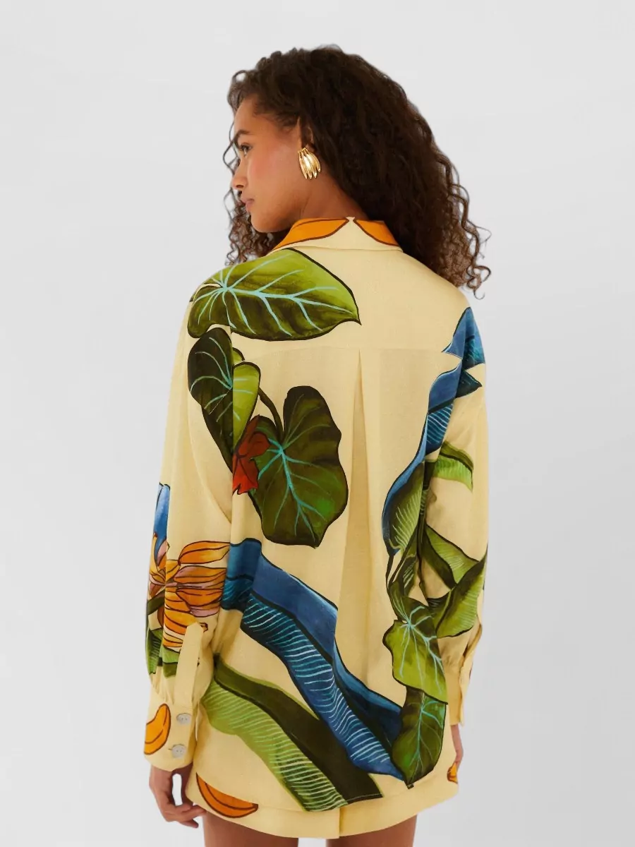 Farm Rio Printed Linen-Blend Long-Sleeve Shirt
