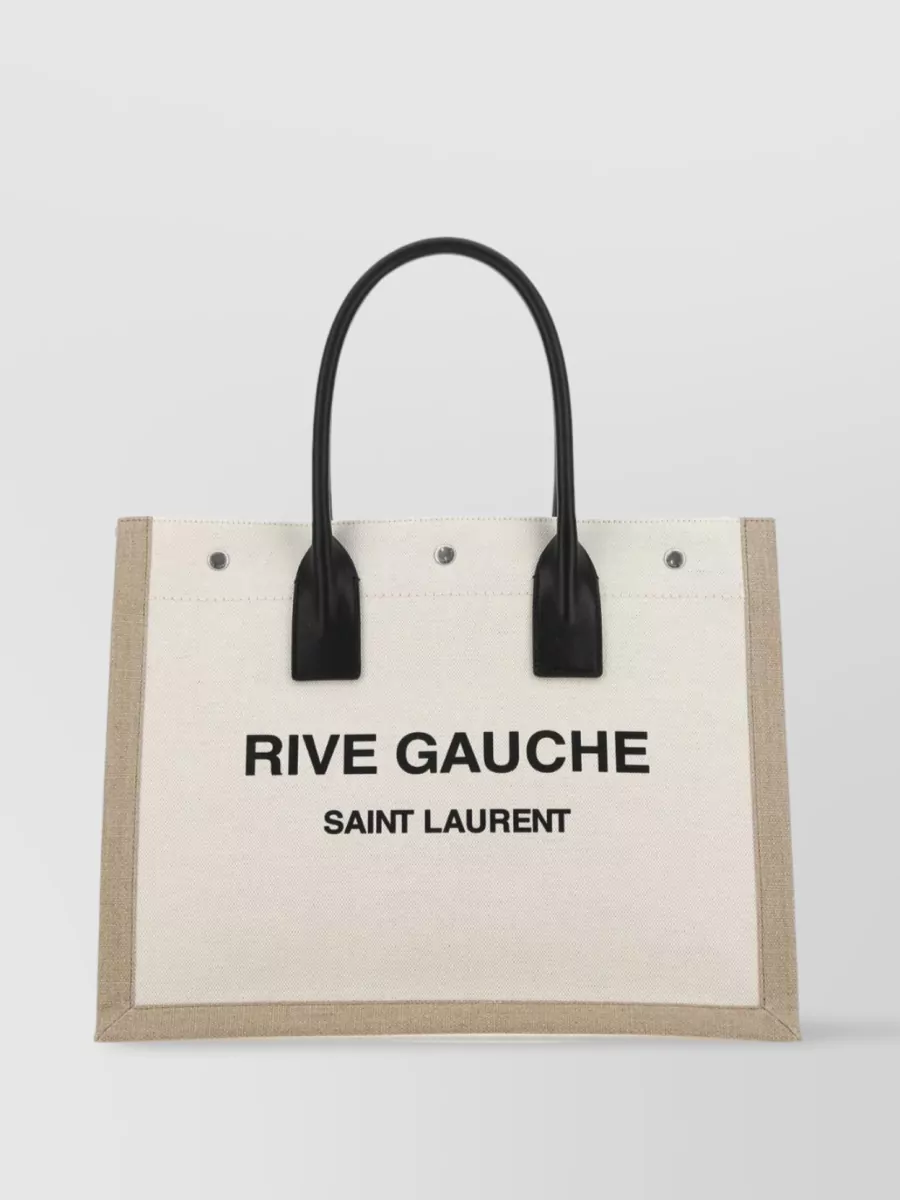 Saint Laurent Large Canvas Tote With Striking Handles In Cream
