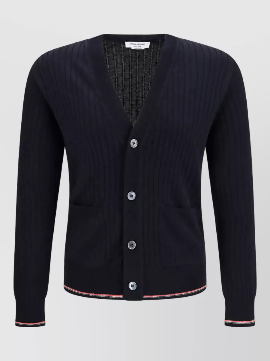 Thom Browne ribbed merino wool v-neck cardigan
