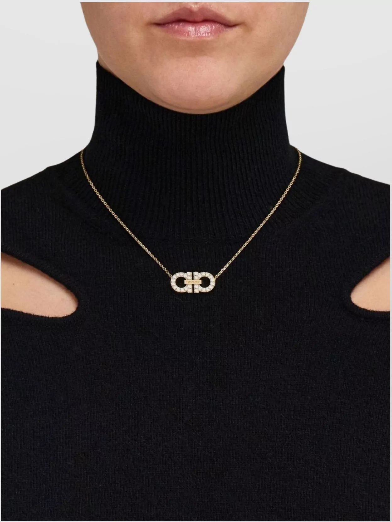 Ferragamo Crystal Pendant Chain Necklace With Adjustable Length In Neutral