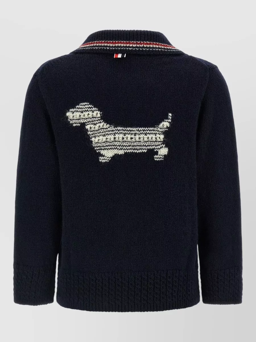 Thom Browne Wool Mohair Pointelle Knit Polo Cardigan