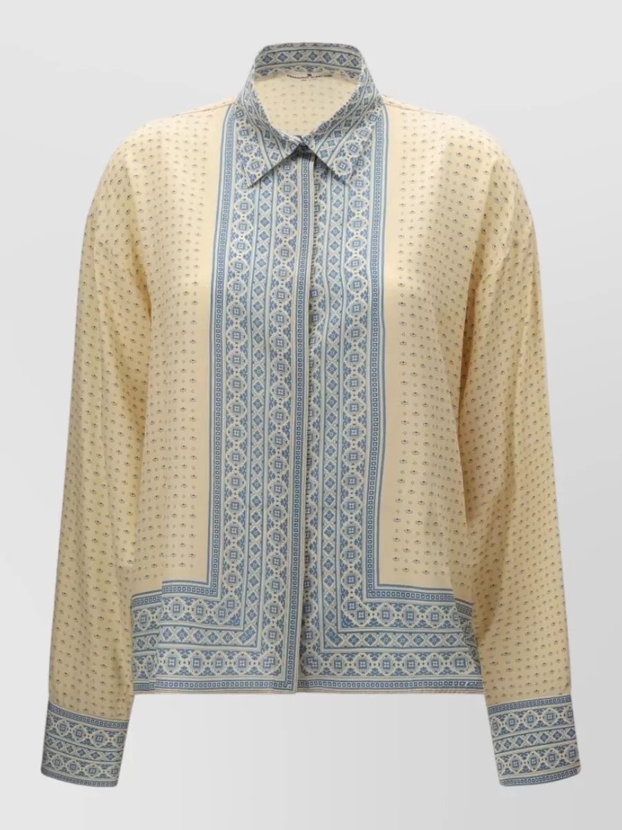 Ermanno Scervino Silk Geometric-Print Long-Sleeve Shirt