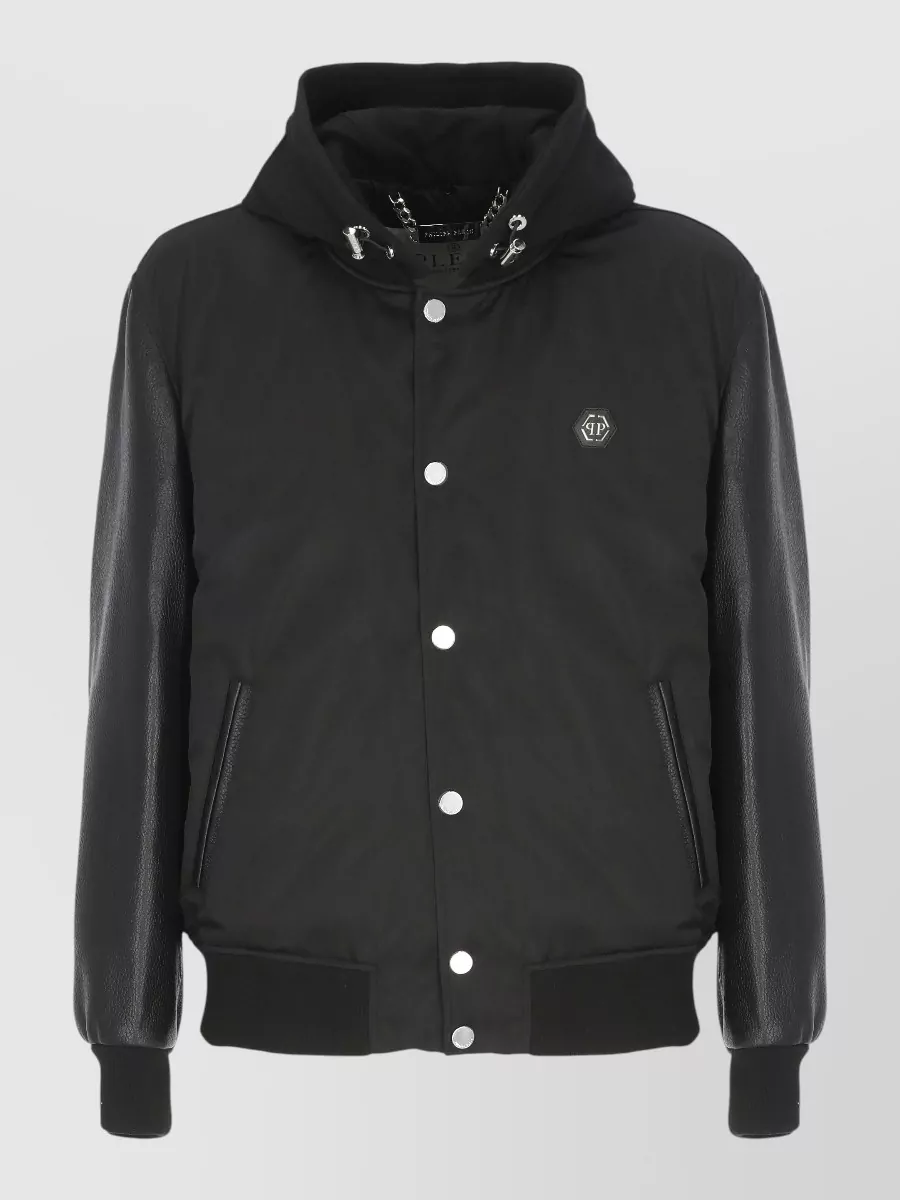 Philipp Plein leather varsity bomber jacket
