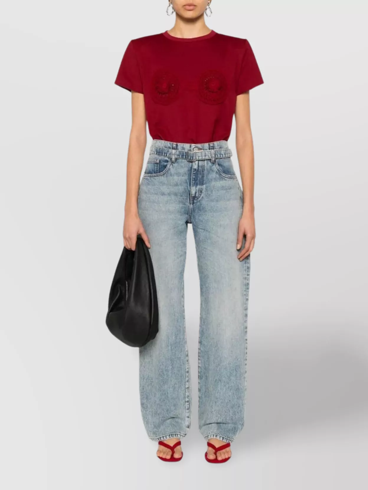 Magda Butrym Crochet Detail Crew Neck Cropped T-shirt