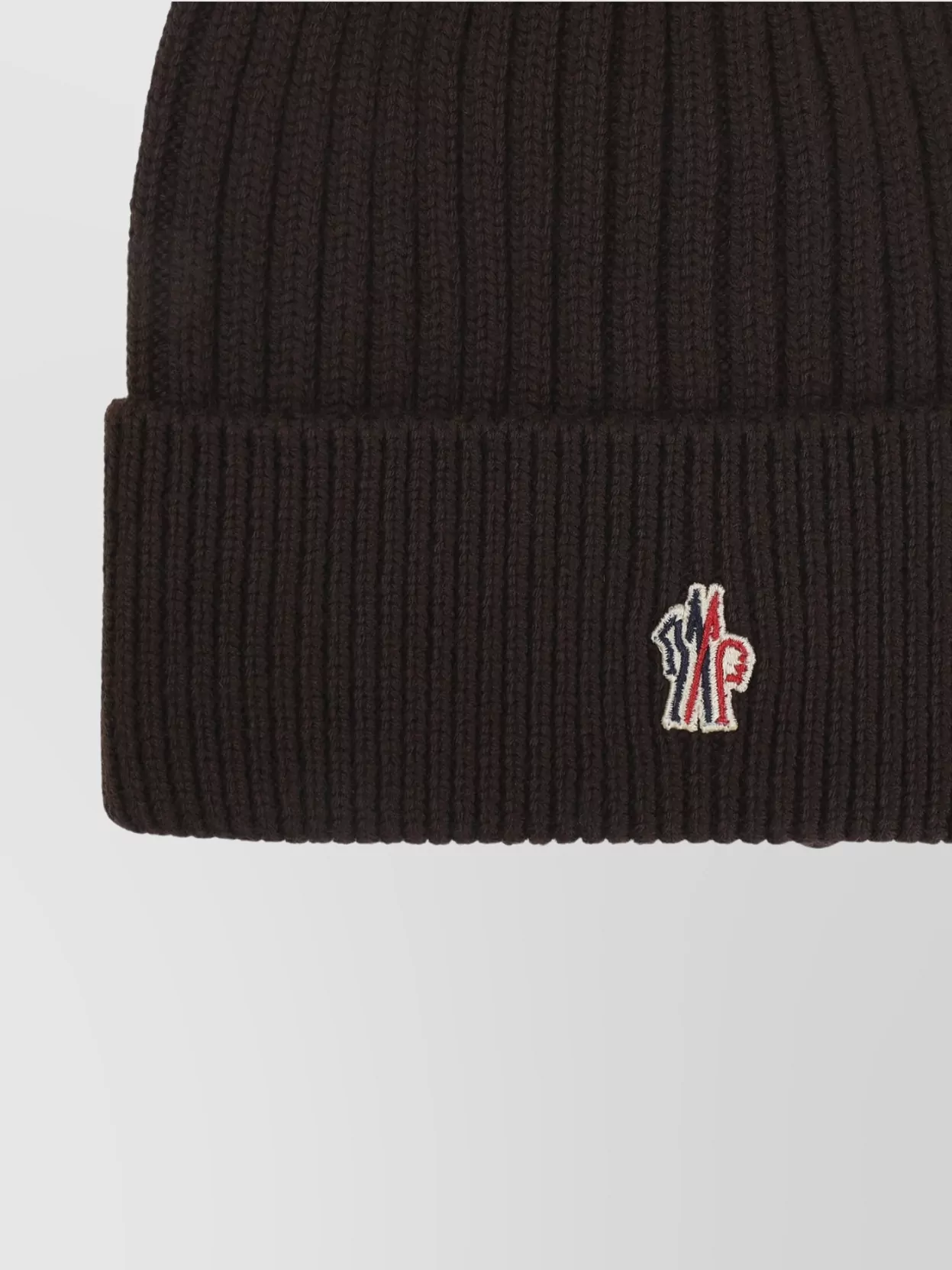 Moncler L Beanie Hat With Logo Patch In Brown