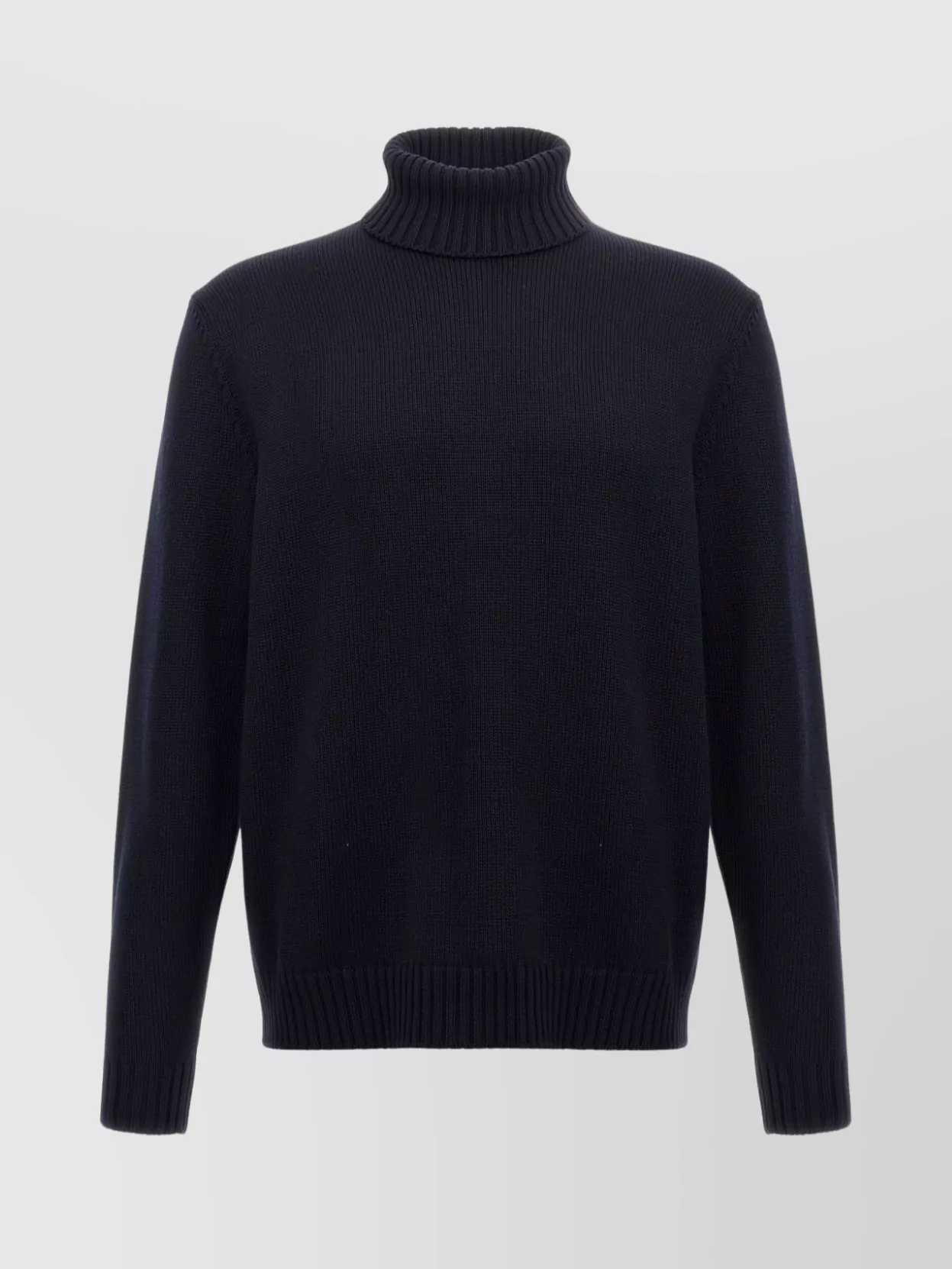 Zanone Turtleneck Wool Sweater With Turn-up Collar And Cuffed Sleeves In Blue
