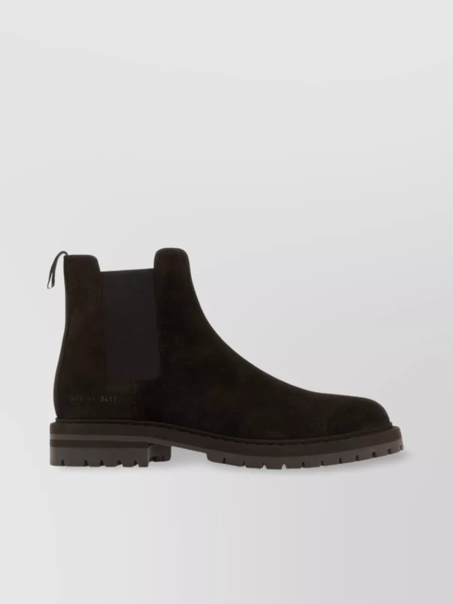 Shop Common Projects Suede Ankle Boots With Sturdy Sole And Stud Accents In Black