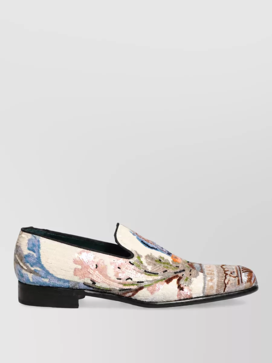 Dolce&Gabbana Leather Sequin Embroidered Loafers