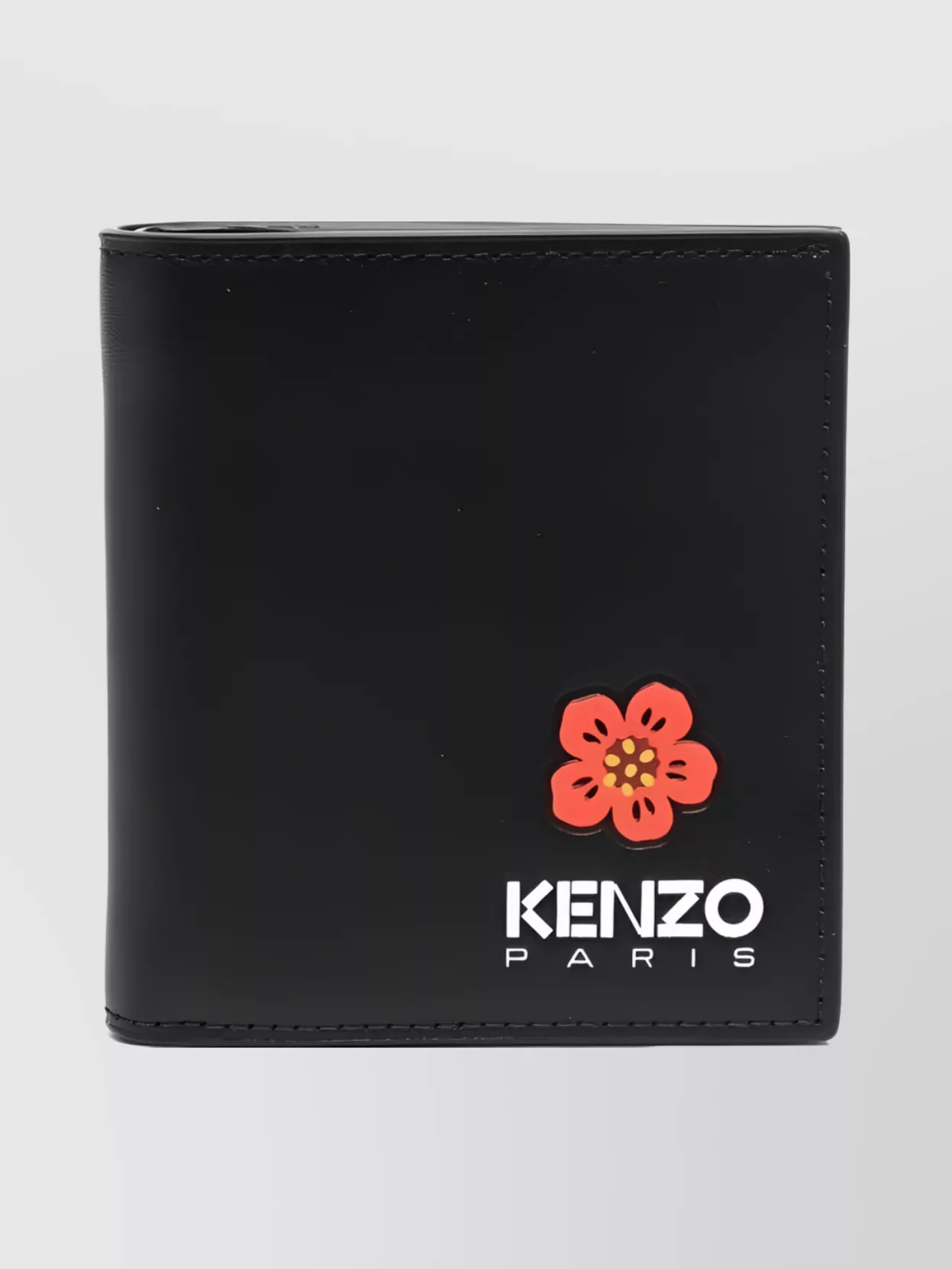 Shop Kenzo Floral Print Folded Leather Wallet In Black